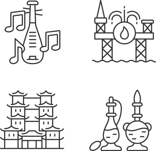 新加坡文化线性图标集图片下载