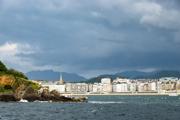 日落时分的圣塞瓦斯蒂安。巴斯克地区图片下载