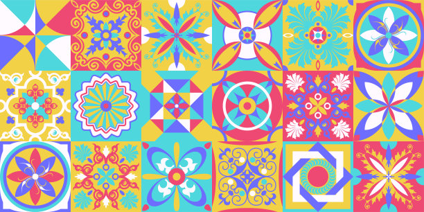 拉维尔模式。印度的拼凑。上光花砖葡萄牙图片下载