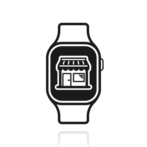 智能手表在线购物。白色背景上反射的图标图片下载