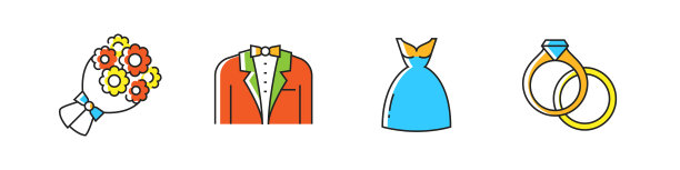 婚礼相关的矢量线图标。大纲符号集合图片下载