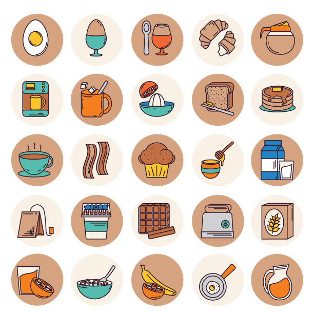 细线早餐图标集图片下载