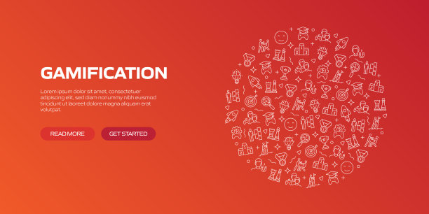 游戏化网络横幅与线性图标，时髦的线性风格矢量图片下载