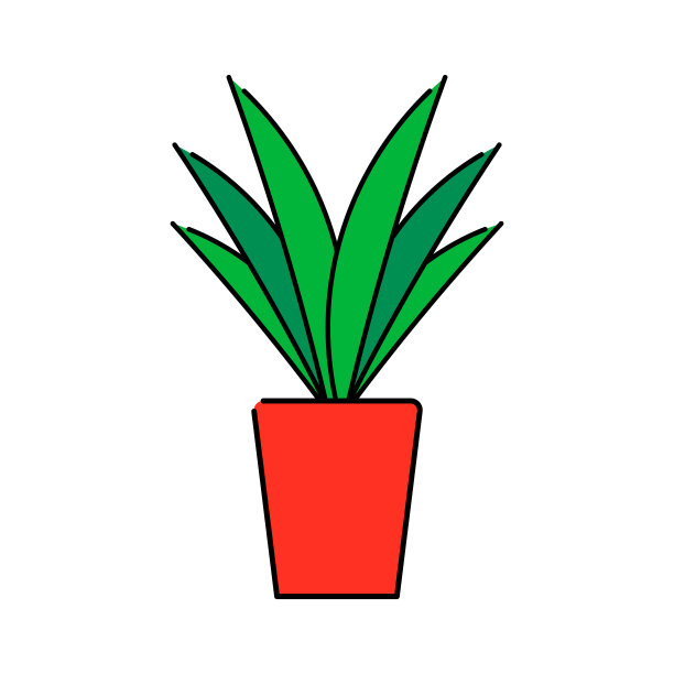 线图标，植物在花盆。图片下载