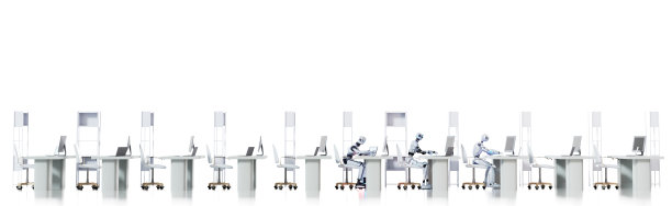 机器人正在取代人类的工作。3D渲染图图片下载