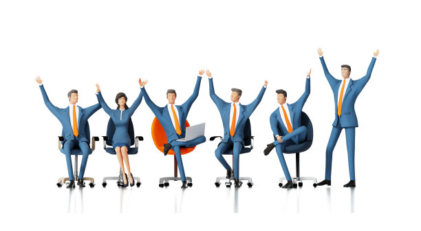 业务团队举起双手庆祝成功和成就。帮助，支持，协同工作，咨询概念3D渲染插图图片下载