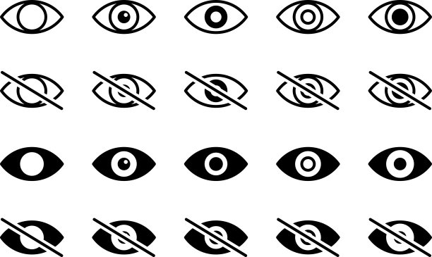 简单的眼睛图标设置在矢量图片下载