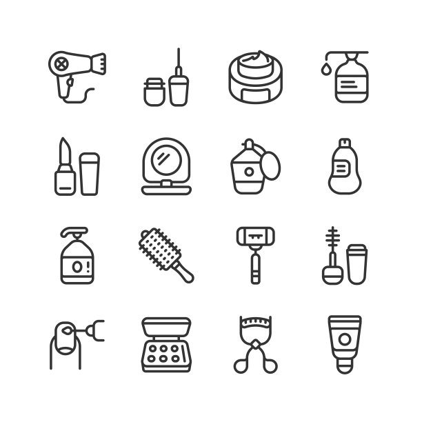 采购产品吹风机，霜，润肤霜，美容，沐浴露图标图片下载