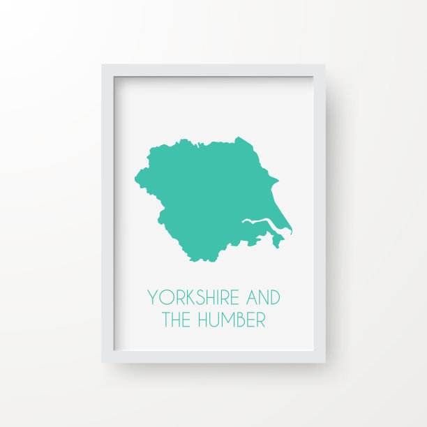 约克郡和亨伯地图在白色背景的框架里图片下载
