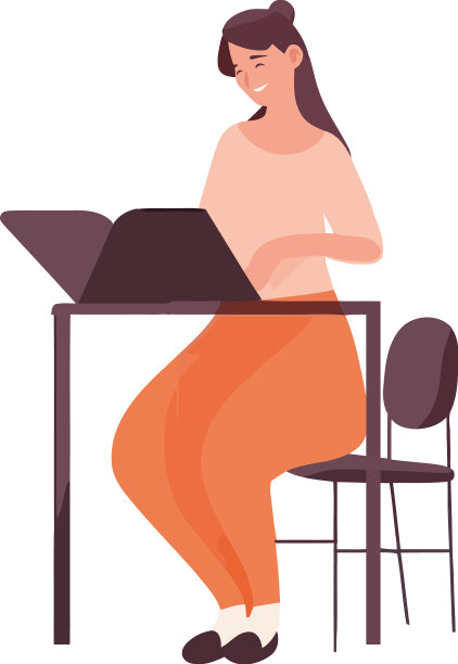 女商人坐在办公桌前，手里拿着笔记本电脑图片下载