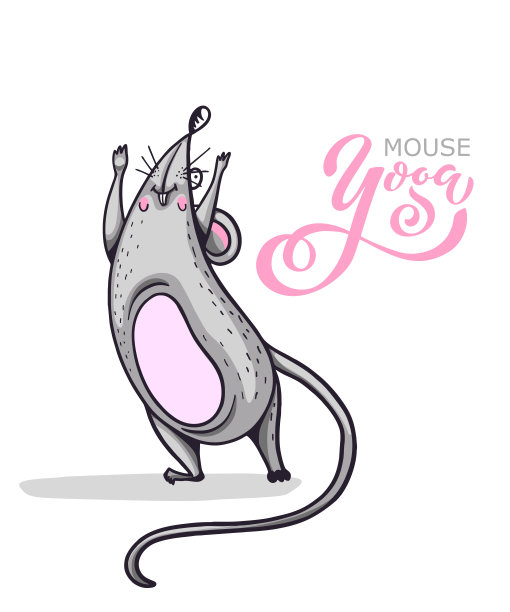 卡通人物练习瑜伽鼠标。积极的老鼠。汽车或衣服的插图。矢量插图。图片下载