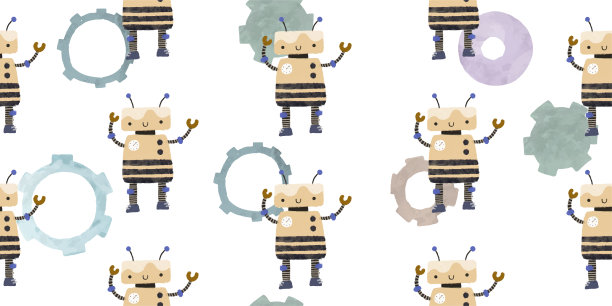 彩色卡通机器人隔离背景无缝图案。无尽的图案与不同的机器人。重复的颜色简单的平面图案与怪物。儿童卡通人物图案。图片下载