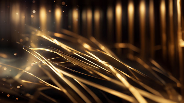 发光的金色曲线与闪闪发光的光效果和散景装饰图片下载