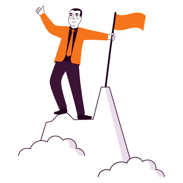 商人爬上了山顶。涂鸦素描风格矢量插图。图片下载