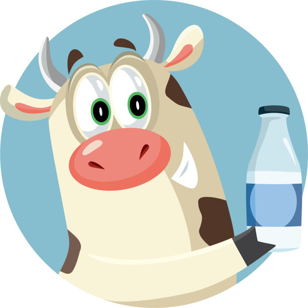 奶牛吉祥物拿着一瓶牛奶矢量卡通设计图片下载