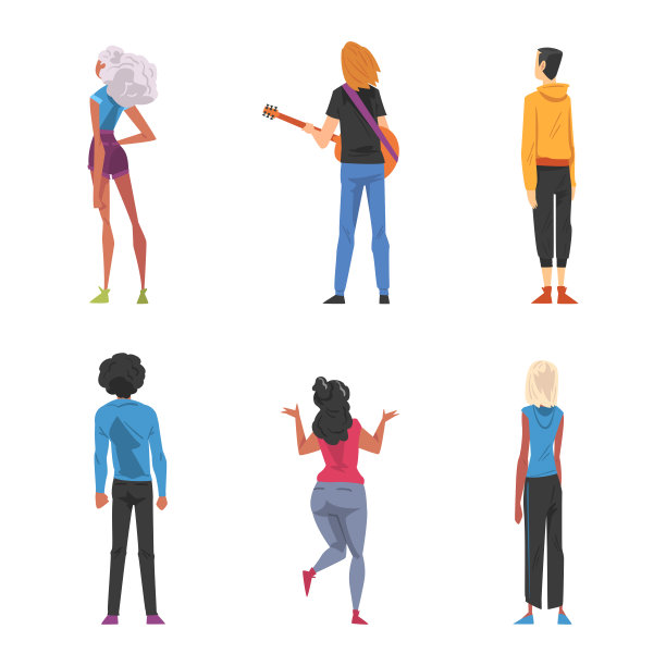 男人和女人的性格站后视图矢量集图片下载