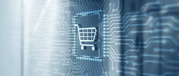 商人触摸虚拟界面上的电子商务按钮。购物车网上购物图片下载