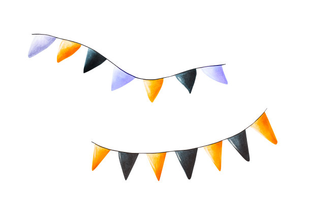 万圣节插图的水彩节日旗帜。手绘素描孤立在白色的背景。用于设计师，装饰，商店，用于明信片，包装纸，封面。海报及纺织品图片下载