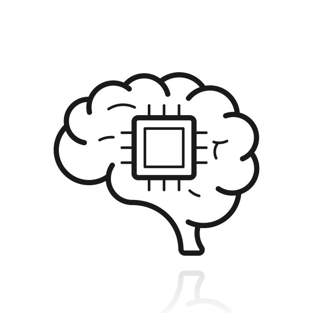 大脑芯片植入。白色背景上反射的图标图片下载