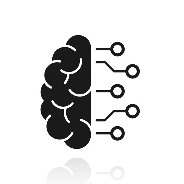 大脑和电路板。白色背景上反射的图标图片下载