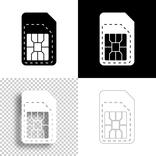预先切割的SIM卡。图标设计。空白，白色和黑色背景-线图标图片下载