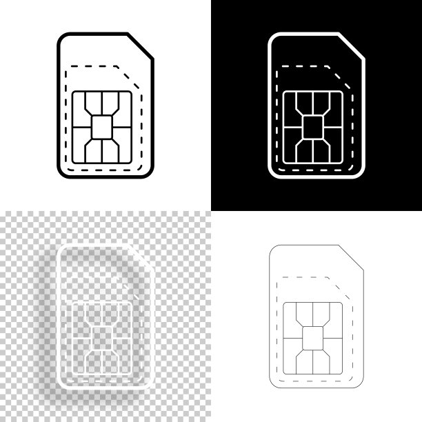 预先切割的SIM卡。图标设计。空白，白色和黑色背景-线图标图片下载