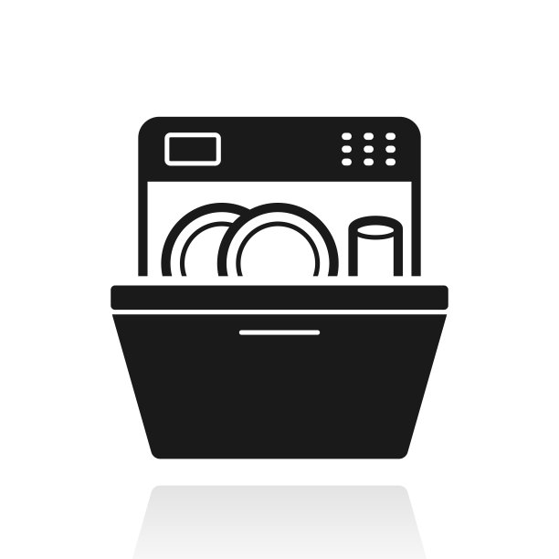 洗碗机。白色背景上反射的图标图片下载