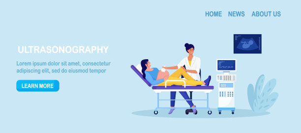 超声波妊娠筛查。胚胎婴儿健康诊断。妇科医生在医院办公室用超声波机扫描孕妇。妇科腹部检查，腹部超声检查图片下载
