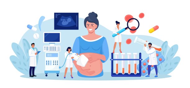 超声波妊娠筛查。胚胎婴儿健康诊断。超声。医院里医生正在用超声波机扫描孕妇。妇科医生正在做腹部超声检查。医学检验图片下载