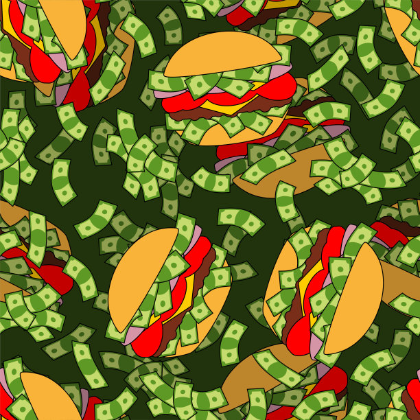 钱汉堡图案无缝。美元背景的汉堡包。快餐百万富翁质感图片下载