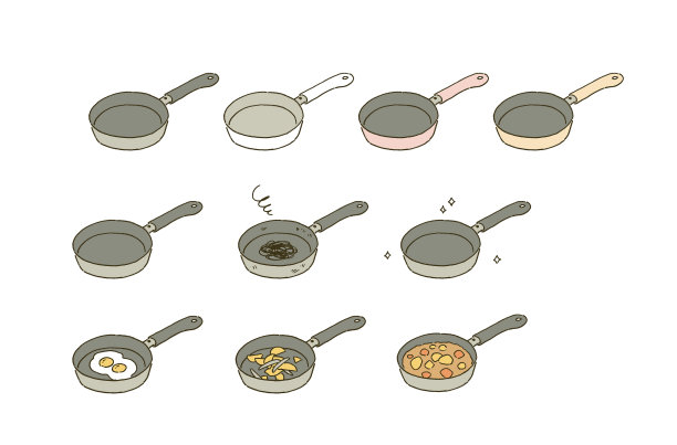 随意触摸煎锅和食物插图集图片下载