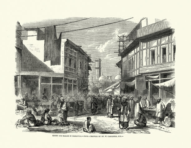 19世纪50年代，巴基斯坦白沙瓦的街道和集市图片下载