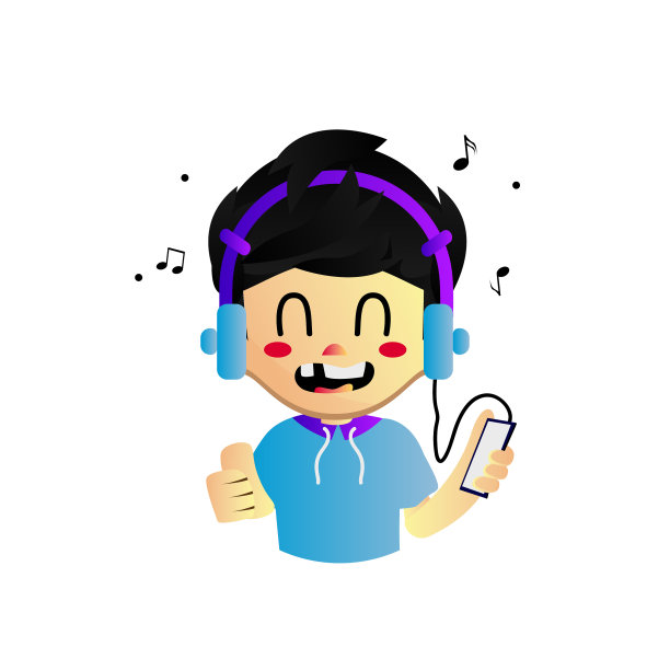 可爱的角色男孩听音乐图片下载
