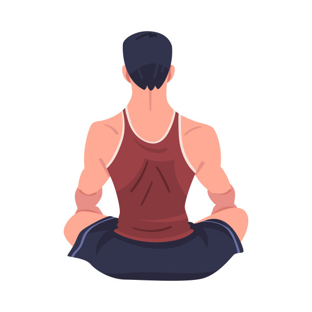 人物做冥想坐在莲花姿势练习正念后视图矢量插图图片下载