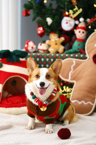 圣诞主题宠物，宠物穿着圣诞服装，节日主题，特写图片下载