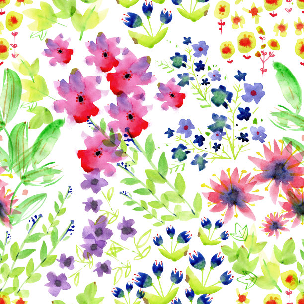 无缝图案与水彩花。鲜嫩多汁。完美的织物，家用纺织品，素描本或笔记本封面，包装纸，墙纸。图片下载