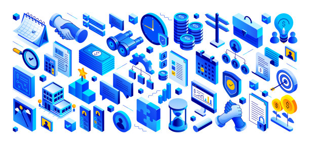 商业计划的矢量插图等距图标集和三维设计。公司业务，战略，计划，工作流程。图片下载