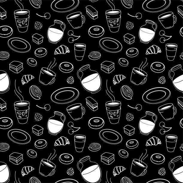 一套无缝的馅饼和甜点草图，象征着一家咖啡店图片下载