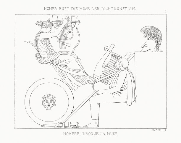 《荷马呼唤诗神》(《伊利亚特》)，钢铁雕刻，1833年图片下载