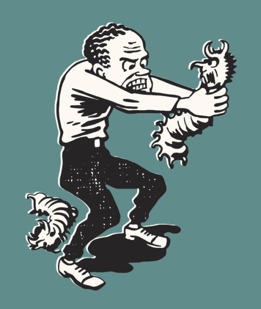 一个男人掐住了一只怪物毛毛虫图片下载