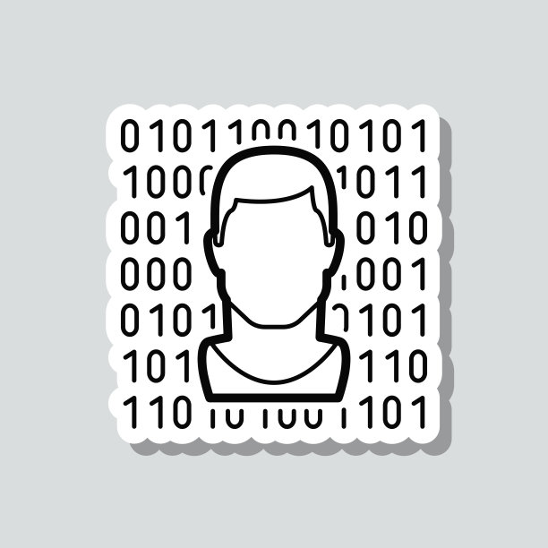 男性的脸用二进制代码。图标贴纸在灰色背景图片下载