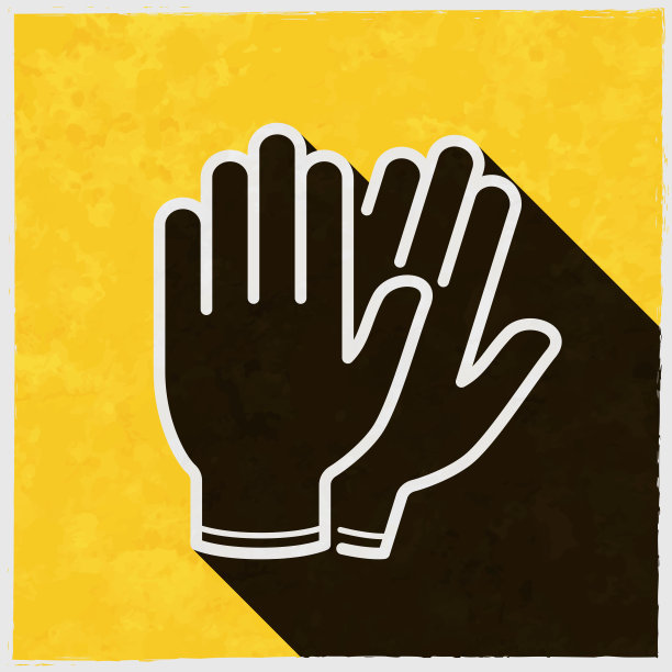 保护橡胶手套。图标与长阴影的纹理黄色背景图片下载