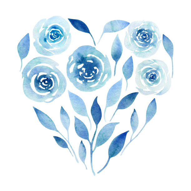 水彩手绘抽象玫瑰集隔离在一个白色的背景。图片下载