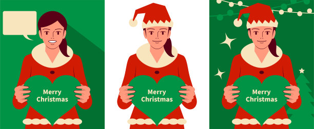 微笑的少女身穿圣诞老人服装，手持心形标志看向镜头图片下载