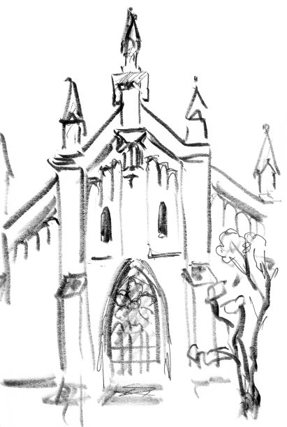 哥特式大教堂，黑白图形。图片下载