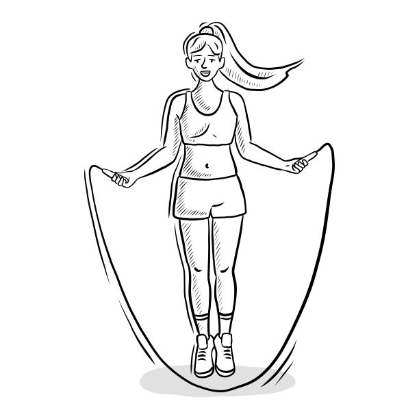 年轻的女孩做练习，跳绳相关的卡通风格矢量插图图片下载