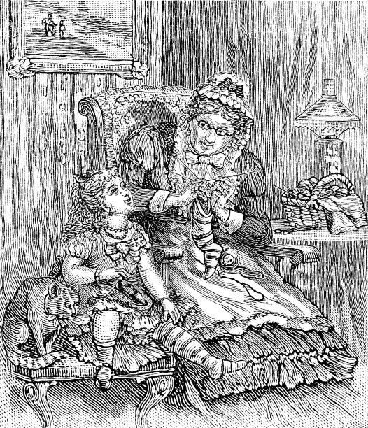 祖母为她的孙女织袜子- 19世纪图片下载