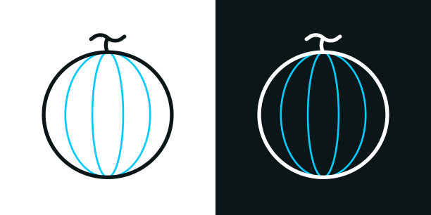 瓜。黑色或白色背景上的双色线条图标-可编辑笔触图片下载