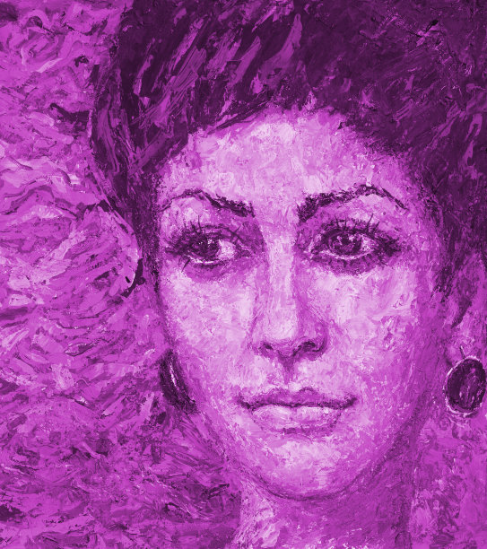 插图油画肖像的一个美丽的女人在紫色的背景图片下载