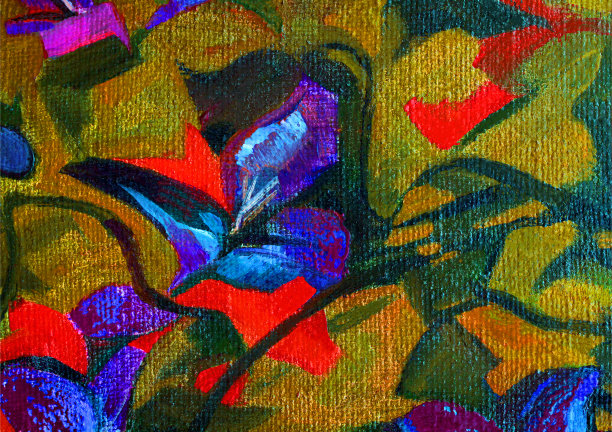 时尚的插画水平现代艺术作品我的原始油画在画布上印象派夏日花铁线莲图片下载